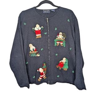 Rainbow Bridge Women's XL Embroidered "Ugly" Santa Christmas Navy Blue Sweater